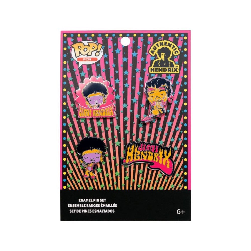 Jimi Hendrix – Flaming Guitars Enamel Pin 4-Pack