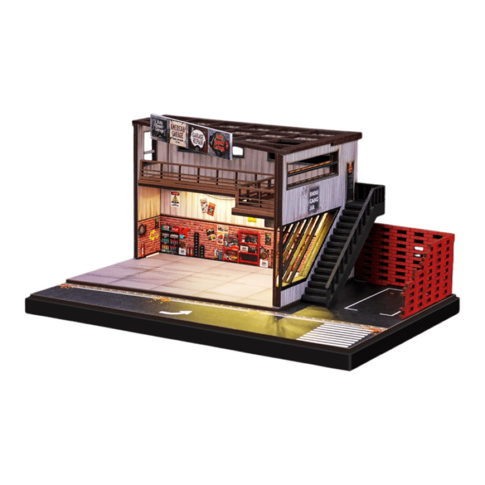 1:64 Diorama – American-Style Old Warehouse Repair Box Scene