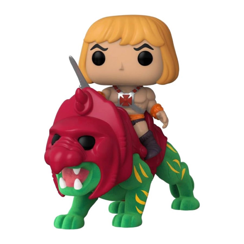 Masters of the Universe – He-Man on Battlecat Flocked US Exclusive Pop! Ride [RS]