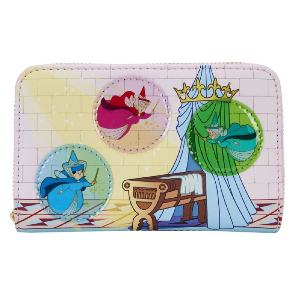 Sleeping Beauty – Castle Three Good Fairies Stained Glass Zip Around Wallet
