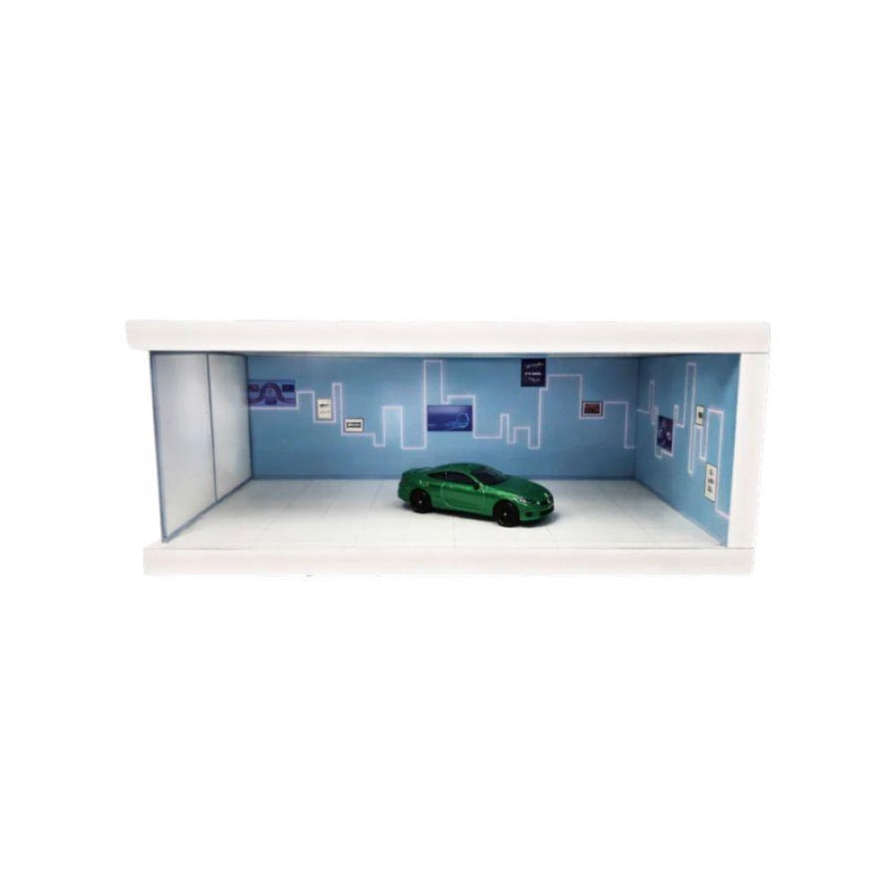 1:64 Diorama – Snowboard with Light Box Single Parking Space (Blue) Miniature Scene
